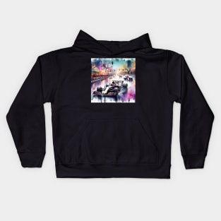 Artistic illustration of high speed racing cars in Las Vegas Kids Hoodie